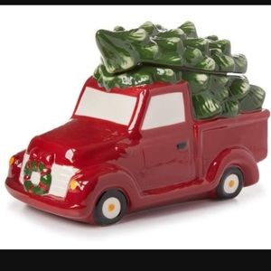 Red ceramic farmtruck jar with Christmas tree lid